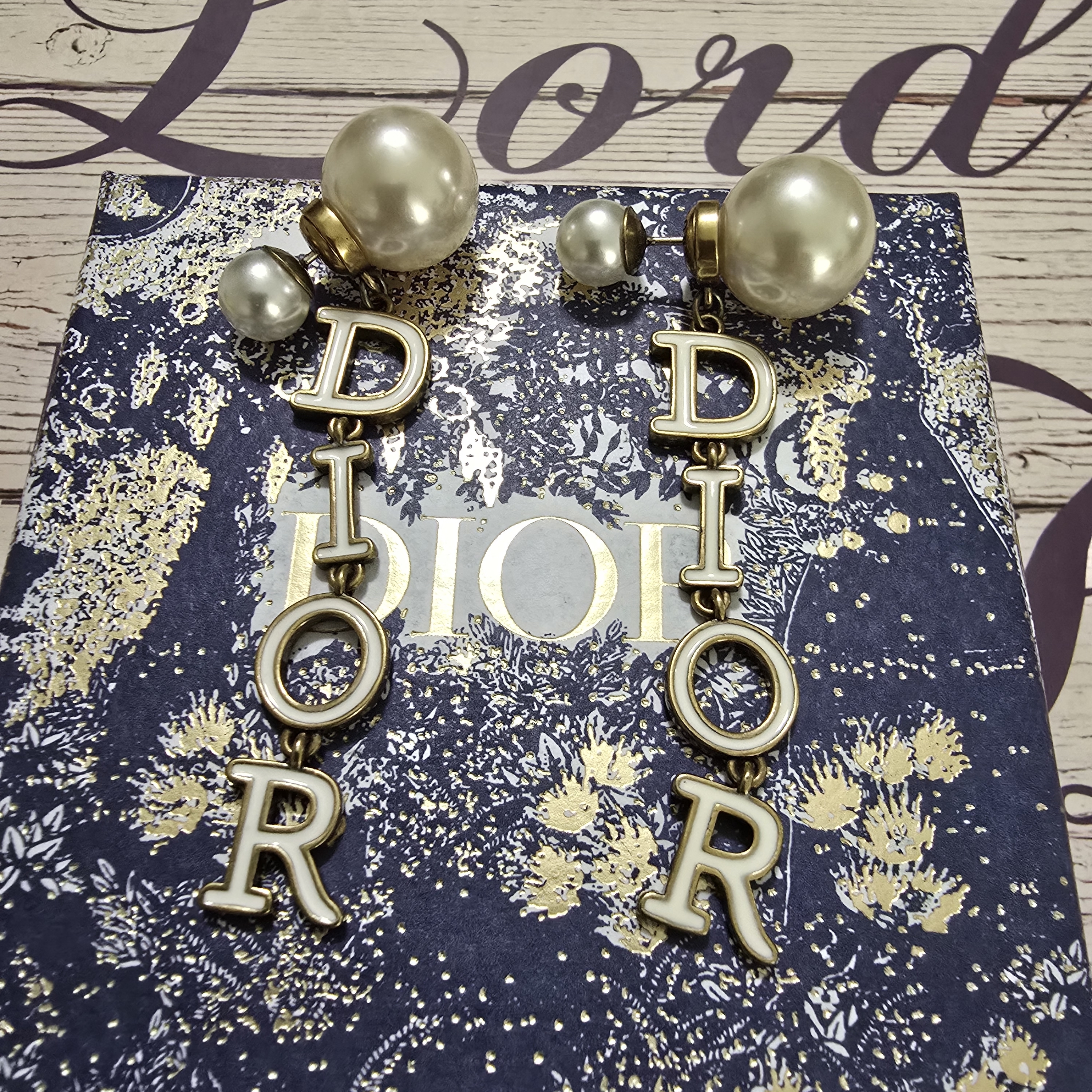 Dior Gold And White Pearl Drop Earrings